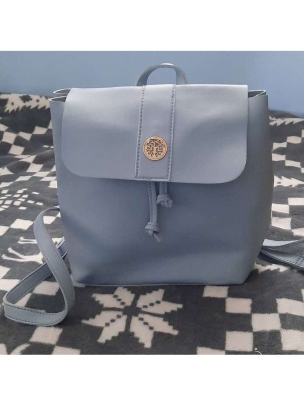 Dasein Baby Blue Leather Handbag Backpack